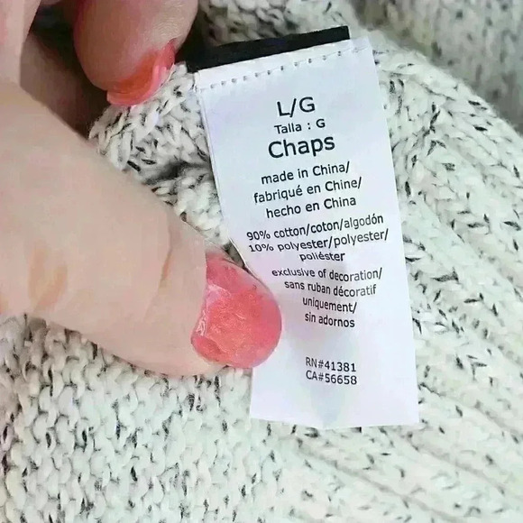 NWT CHAPS Size L Red Lodge Knit Cream color/marled 1/4 zip pullover sweater - Picture 12 of 16